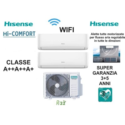 Hisense Climatizzatore Dual Split Inverter 7000+9000 Btu /h Condizionatore con Pompa di Calore Classe A++/A+ Gas R32 WiFi (Unità