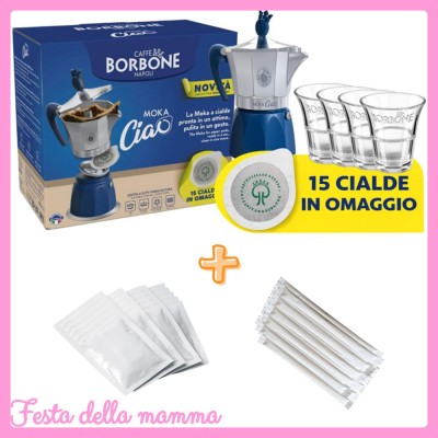 Borbone Moka Ciao +4 Bicchierini Vetro +15 Cialde +50 Zucc/Palet