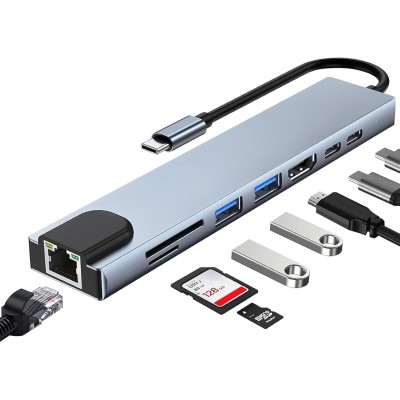 Hub USB-C 5V Per Laptop EcoPrice 1xMicro SD 1xSD 2xUSB 3.0 1xHdmi 2xUSB-C 1xEthernet RJ45