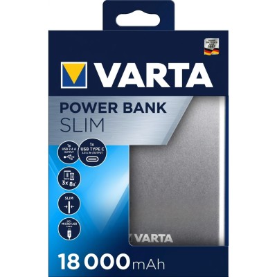 Varta Power Bank 18000mAh Slim 1 USB-C 1 USB-A 1 MICRO-USB