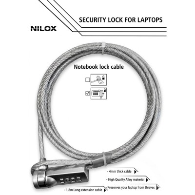 Nilox Cavo Di Sicurezza Con Combinazione Per Laptop 1.8mt.