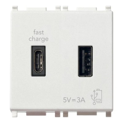 Vimar Plana USB A+C 5V 2,4A 1 Modulo Bianco - Doppia Uscita per Caricamento Elettronici (SKU: 14295.AC)