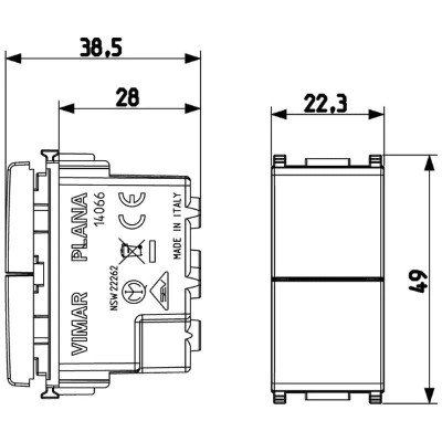 Doppio Pulsante Vimar Plana 10A NO+NO 14066 - Controllo Circuiti Elettrici Indipendenti, Design Elegante