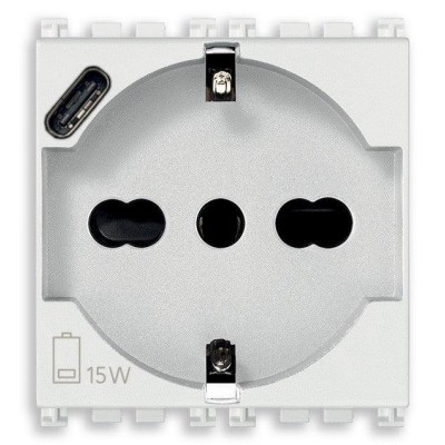VIMAR Presa Universale 2P+T 16A 250V con USB C 15W - SKU: 19210.USB.B, Design Elegante e Compatto