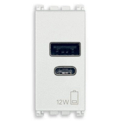 Alimentatore USB VIMAR 12W 2,4A 5V 19292.AC.B - Ricarica Rapida con Uscita USB Tipo A e C, Bianco