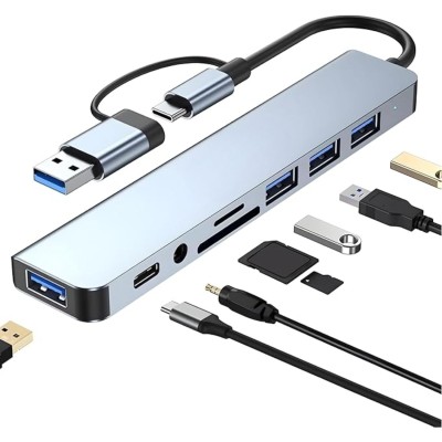 HUB USB-C & USB per laptop, 1xUSB 3.0 3xUSB 2.0 1xSD 1xJack 3.5 1xUSB-C