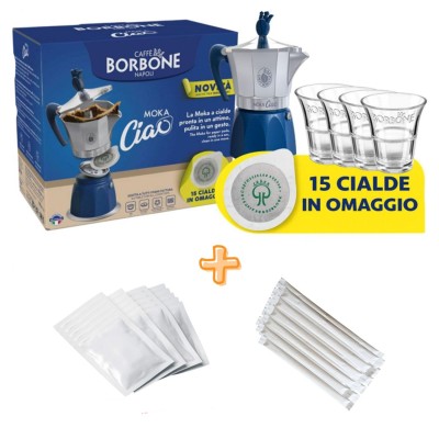 Borbone Moka Ciao +4 Bicchierini Vetro +15 Cialde +50 Zucc/Palet