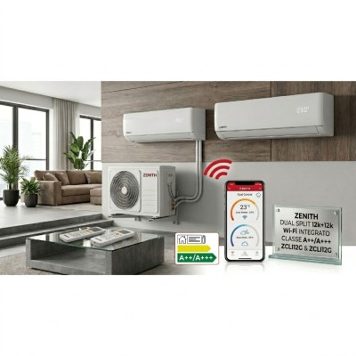 Climatizzatore Dual Split Zenith 12000+12000 BTU (12+12) Inverter Pompa di Calore 4,2kW Wi-Fi Integrato Classe A++/A+++