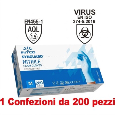 1Conf. da 200pz - Taglia M - Guanti in Nitrile Uso Medico Senza Polvere