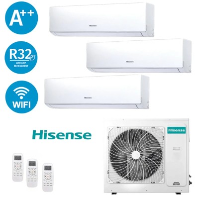 Hisense Climatizzatore Trial Split Inverter 7000+7000+12000 Btu Condizionatore con Pompa di Calore Classe A++/A+ Gas R32 (Unità 