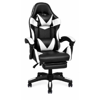 Ecoprice Sedia Gaming Similpelle +P.Piedi Lux Nero/Bianco