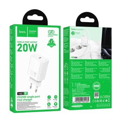 CARICABATTERIE DA RETE HOCO 20W USB-C N60 WHITE