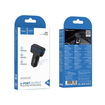 CARICABATTERIA DA AUTO HOCO 2 USB-A + 2 USB-C 42W Z63 NERO